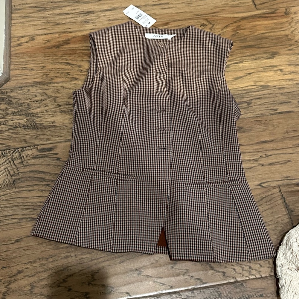 Astr Checked Peplum Top in Brown and Cream